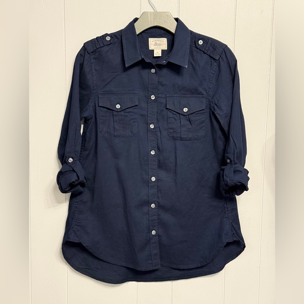 Bass Dark Blue 100% Cotton Button Down Shirt with Roll Up Sleeves